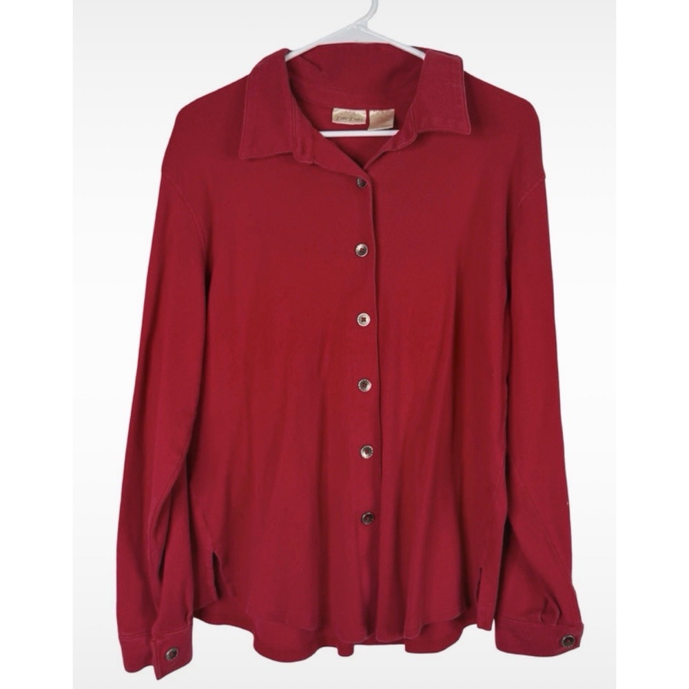 Bobbie Brooks Women's Red Button Front Long Sleeve Knit Top Size Large